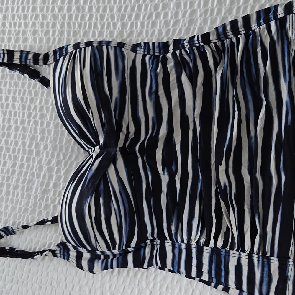 Striped Blue and White Tankini Top